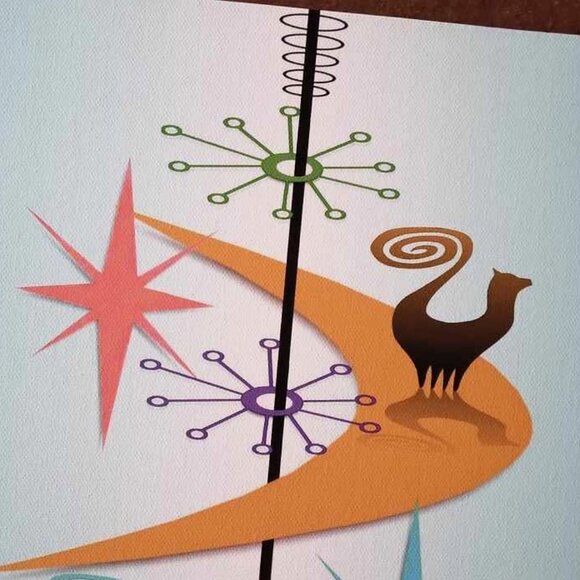 Retro MCM Style "SNOOTY" Cats on Boomerangs Giclee Print on Canvas Original Art - Picture 8 of 12